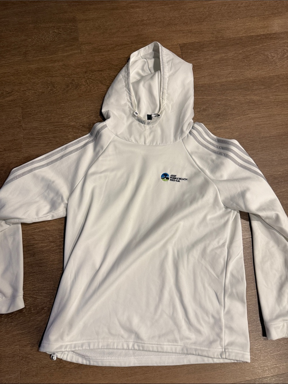 adidas White Hooded Long Sleeve Pullover with AT&T pebble beach pro-am logo